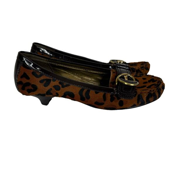 Paolo Animal Print Loafers Kitten Heel Calf Hair Pumps Size 6.5 M - Picture 1 of 7